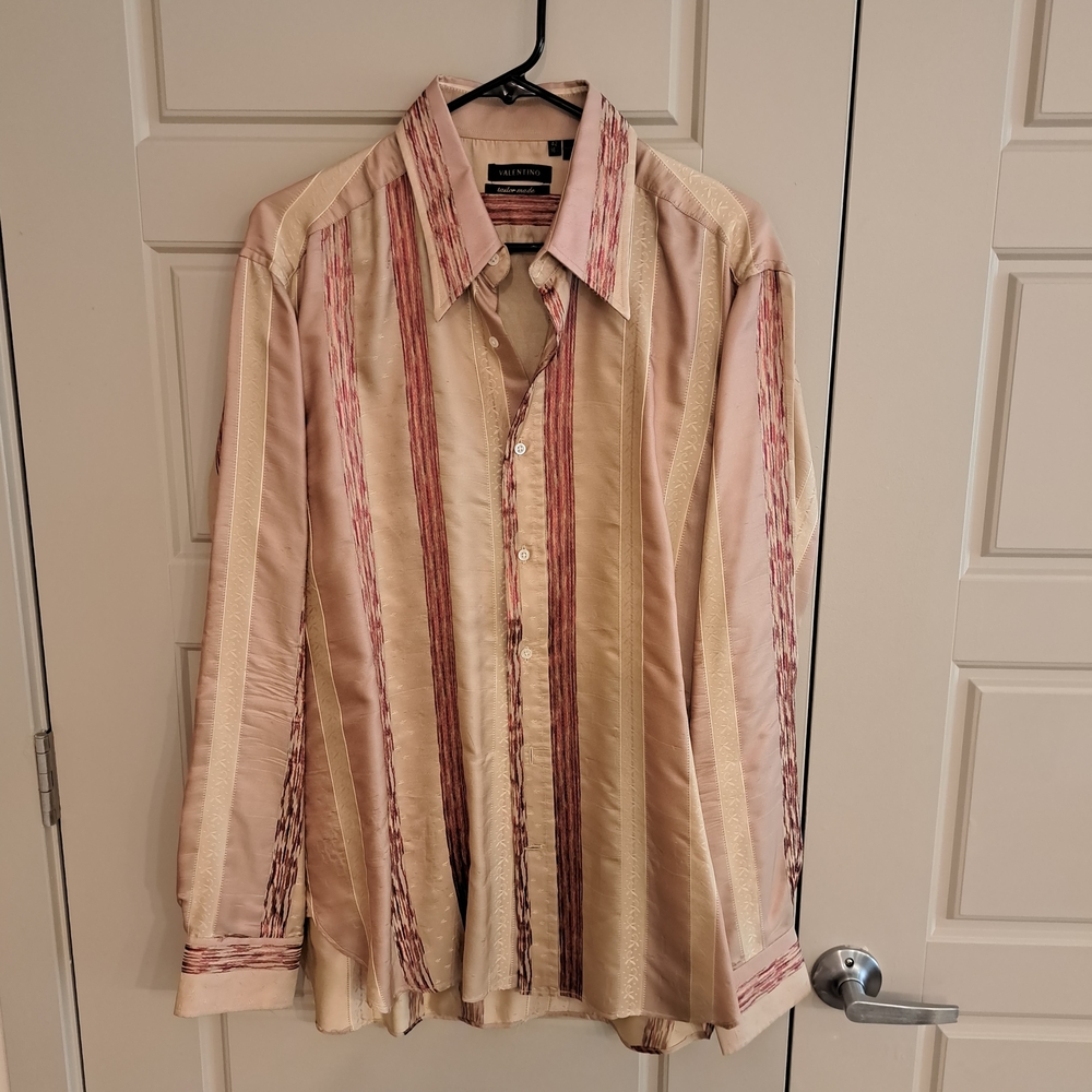 Valentino Men's Silk Dress Shirt in Pink & Cream Stripes